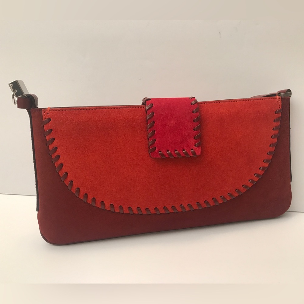 FERRAGAMO Auth Red Leather/Suede Whipstitched Bag RARE MINT ITALY Retail - $995
